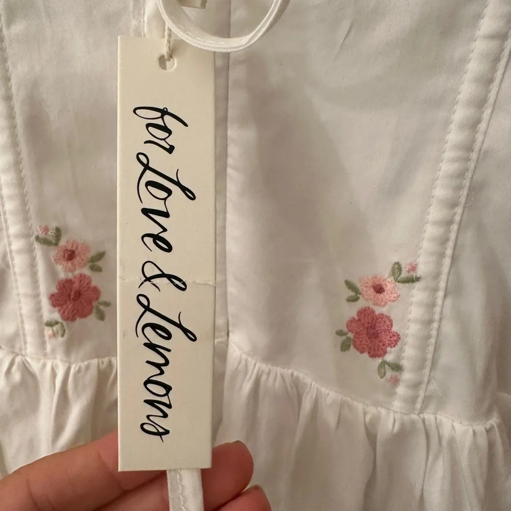 NWT_For Love Lemons Embroidered Tea Time Midi Dress in white size XS - Picture 10 of 11